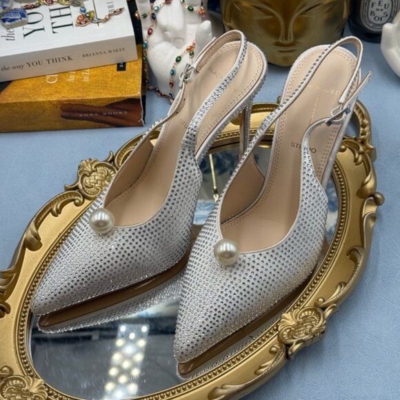 🆕 BLACK SUEDE STUDIO 🧿 NWOB Reina 100 White Crystal Slingback PumpsSz 36 US5.5 - Picture 7 of 16